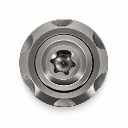 Vooraanzicht van een titanium Torx bout met Step Washer