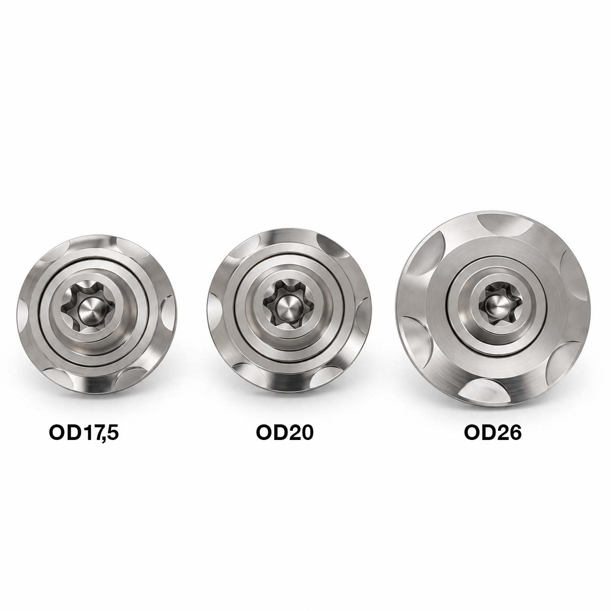 Frontansicht von M6 Torx-Schrauben mit Step Washers OD17,5, OD20 und OD26
